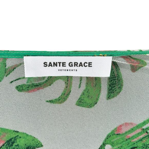 SANTE GRACE VETEMENTS Green Pink Tropical Sheer Mesh Knit Oversized Kaftan - Picture 6 of 7